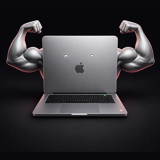 Karel als MacBook mit Bizeps